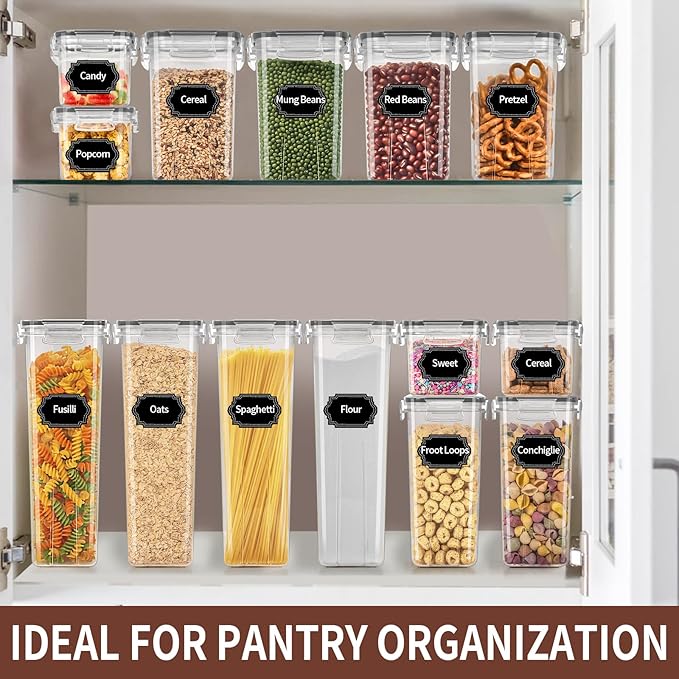 PRAKI Airtight Food Storage Containers Set with Lids - 24 PCS, BPA Free Kitchen and Pantry Organization, Plastic Leak-proof Canisters for Cereal Flour & Sugar - Labels & Marker(Grey)