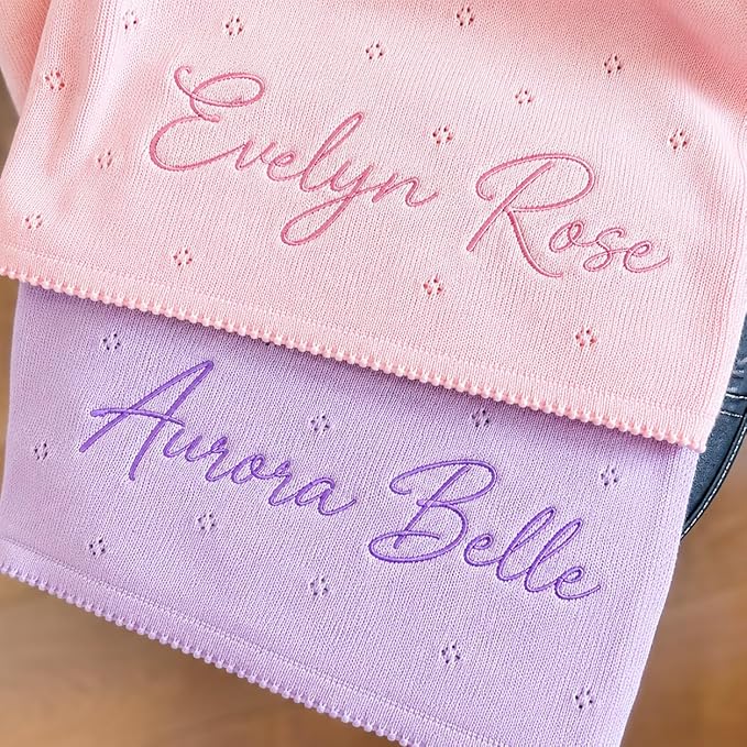 Personalized Baby Knit Blanket Custom Embroidered Cotton Blanket for Newborns Nursery Essentials, Stroller Cover, Holiday, Thoughtful Keepsake for New Parents,