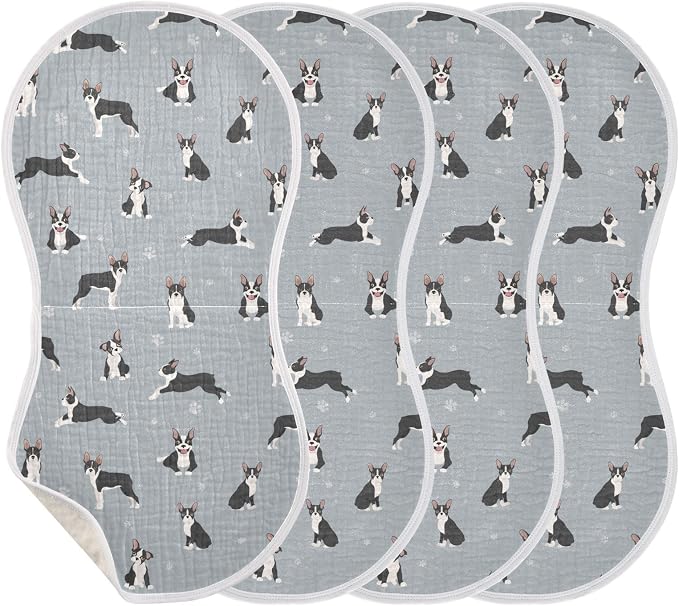 Muslin Burp Cloths for Baby Boys and Girls - 2-Pack Ultra Absorbent Boston Terrier Dog Muslin Washcloths, Newborn Towel, Milk Spit Up Rags, Burp Cloth Bibs for Unisex, 22 x 11 Inch