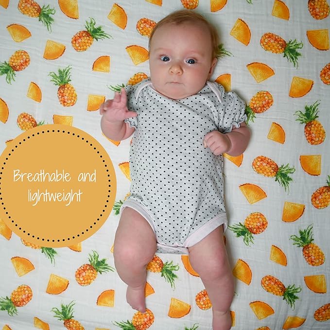 LollyBanks Baby Blanket, 100% Cotton Muslin Swaddle Blankets for Boys and Girls, Large 47 x 47 Inches Baby Swaddle Blanket, Soft and Breathable Baby Receiving Blankets, Registry (Pineapple Print)