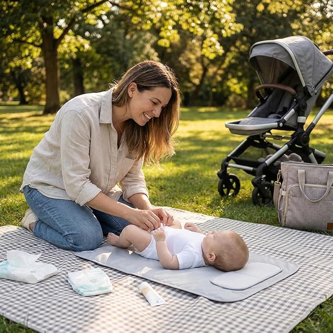 Hamur Home Portable Changing Pad ??Waterproof, Washable & Easy Wipe Clean, Foldable Travel Baby Changing Mat for Diaper Bag, Compact & Lightweight, Must-Have for Newborns (Solid Grey)