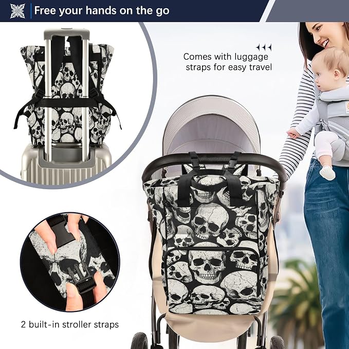 Vintage Grunge Skull Diaper Bag – Large Capacity, Gift for New Parents