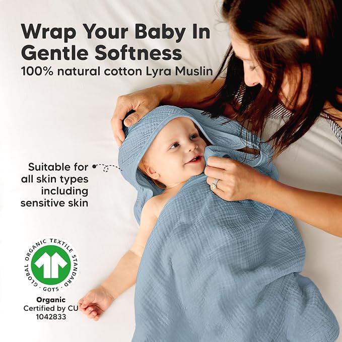 KeaBabies 2-Pack Muslin Baby Bath Towels with Hood for Girls, Boys and Baby Hair Brush - 100% Cotton Hooded Bath Towel, Soft & Absorbent for Toddlers, Baby Brush with Soft Goat Bristles