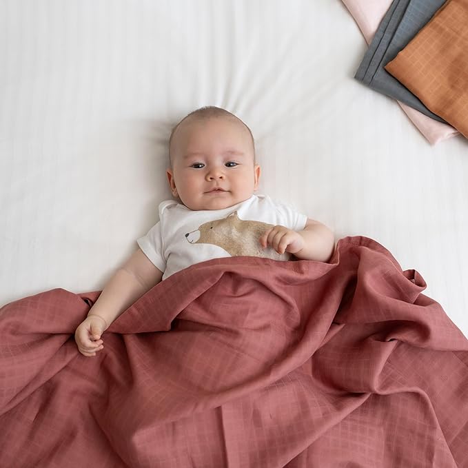 Organic Cotton Red Swaddle Blanket - 100% Cotton, Muslin Weave, Extremely Soft, Breathable, All-Natural, 47"x47", Versatile Use Swaddle Blanket - Gauze Swaddling Cloth for Newborns (Brick Red)