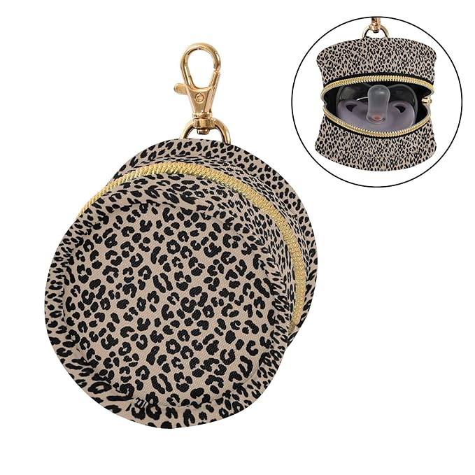 Leopard Brown Black Pattern Pacifier Holder Pacifier Case Portable Baby Paci Container Box with Clip Handle Baby Stroller Diaper Bag Essentials
