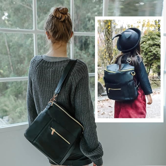 miss fong Leather Diaper Bag Backpack, Backpack Diaper Bag with Changing Pad(Regular + Mini)