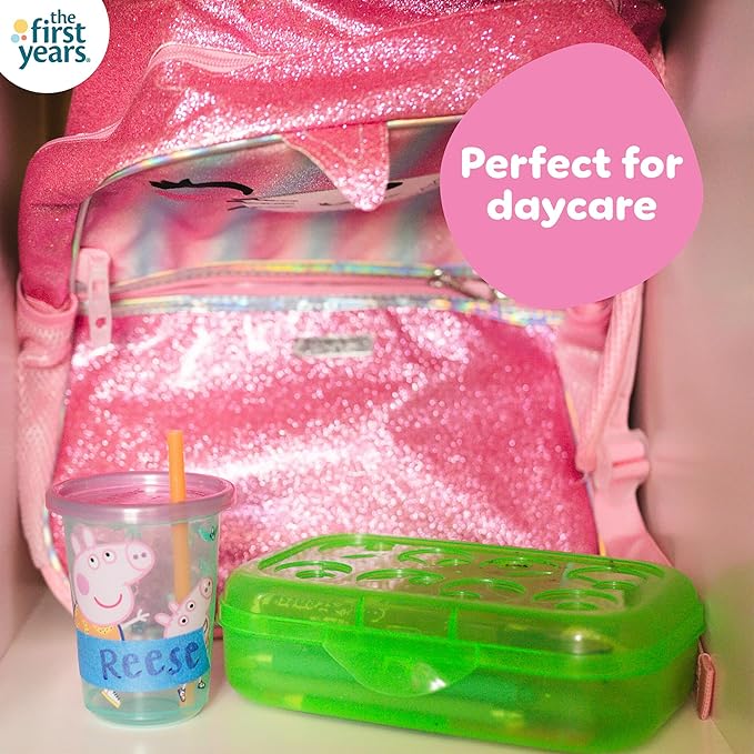 The First Years Peppa Pig Take & Toss Toddler Straw Cups - Spill Proof Toddler Sippy Cups with Snap On Lids and Straws - Peppa Pig Party and Feeding Supplies - 10 Oz - 10 Count