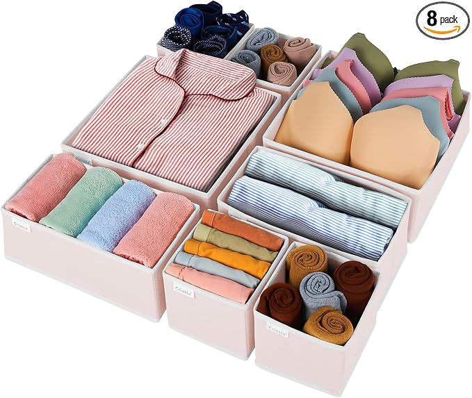 Criusia 8 Pack Underwear Drawer Organizer, Drawer Organizer Clothes, Foldable Cloth Storage Box Closet Dresser Drawer Divider Organizer for Clothes, Scarves