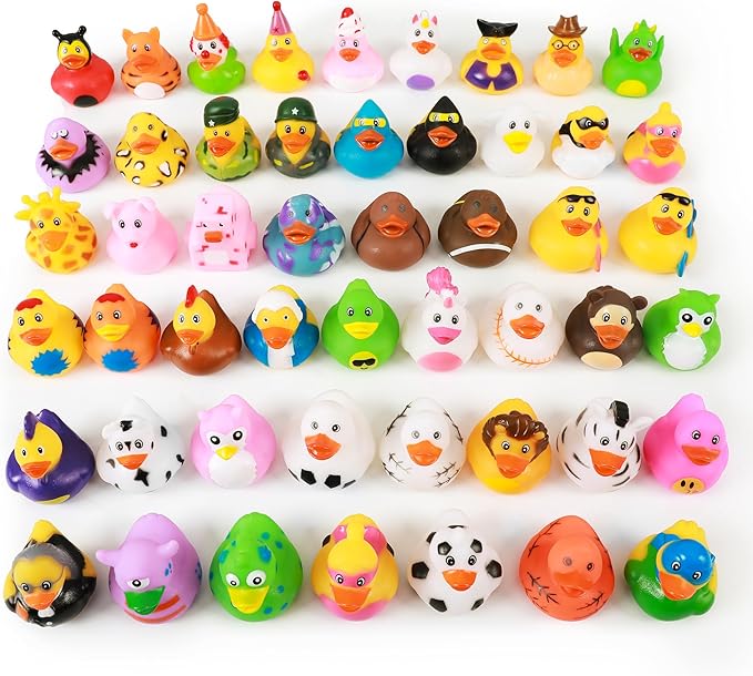 XY-WQ 50 Pack Rubber Duck for Jeeps Ducking - 2.3 Inch Bulk Floater Duck for Kids - Baby Bath Toy Assortment - Party Favors, Birthdays, Bath Time, and More (50 Varieties)