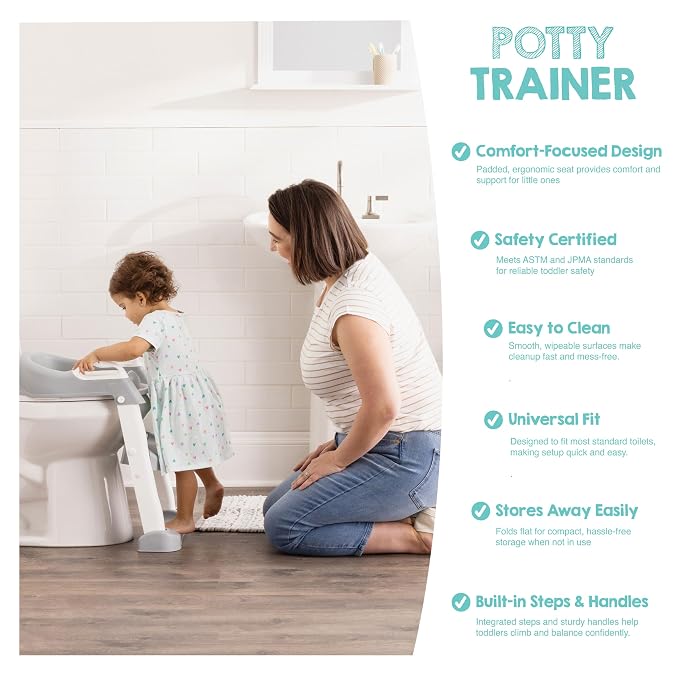 Regalo Toddler Potty Training Seat with Step Stool Ladder, Adjustable Kids Toilet Seat with Cushioned Pad & Handles, Foldable Potty Training Toilet Seat for Toddlers, Fits Standard Toilets