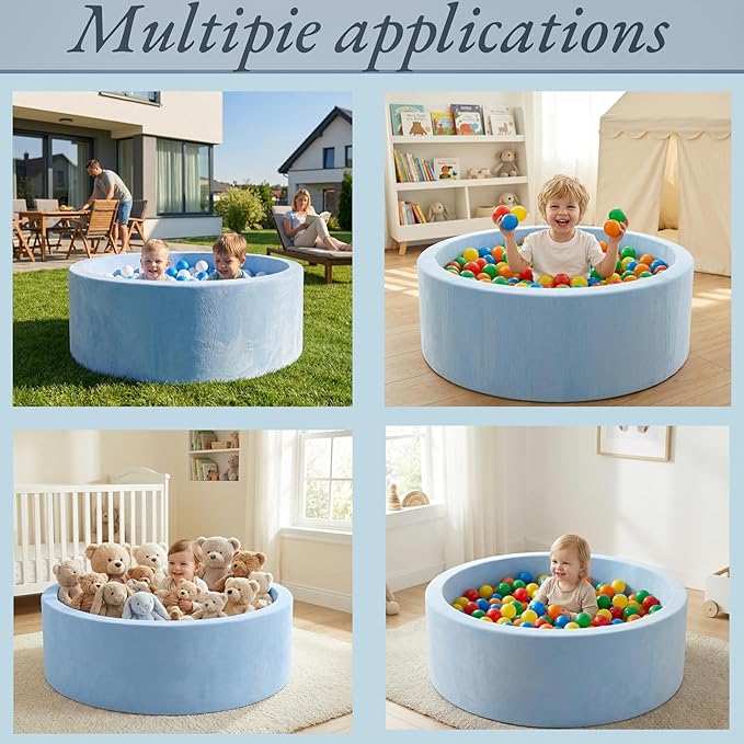 Foam Baby Ball Pit, 35.4"x 11.8" Ball Pits for Toddlers, Soft Round Kiddie Playpen Ball Pool for Kids with Soft Memory Sponge, Ideal Gift for Babies Indoor and Outdoor Game,Blue(Balls not Included)