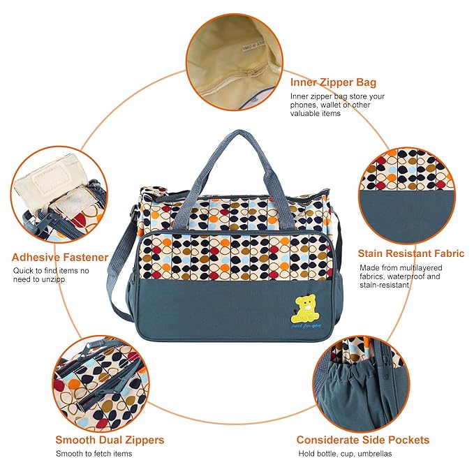 Moclever 5PCS Diaper Bag Tote Set for Baby Essentials ??Large Baby Bags for Mom, Waterproof Maternity Bags with Bottle Bag, Food Bag & Changing Pad (Gray)