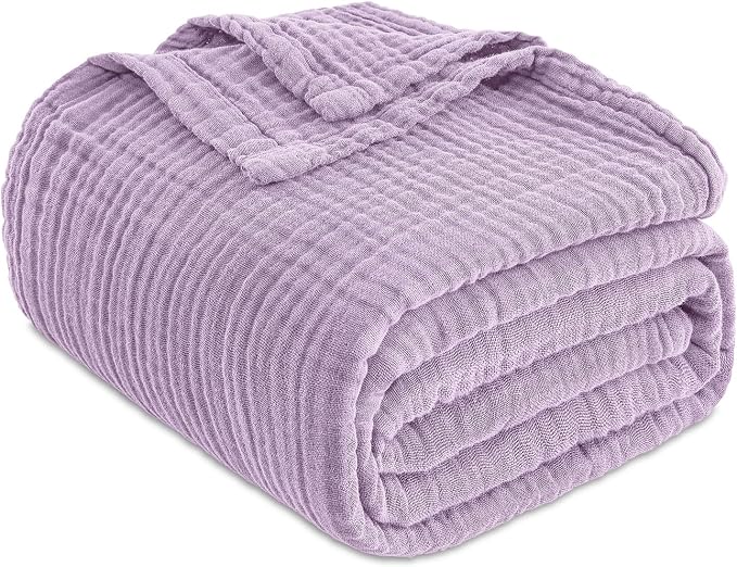 EMME Cotton Throw Blanket for Couch Soft Airy 4-Layer Muslin Bed Blankets Lightweight Breathable Blanket All Season Gauze Blanket, Lavender