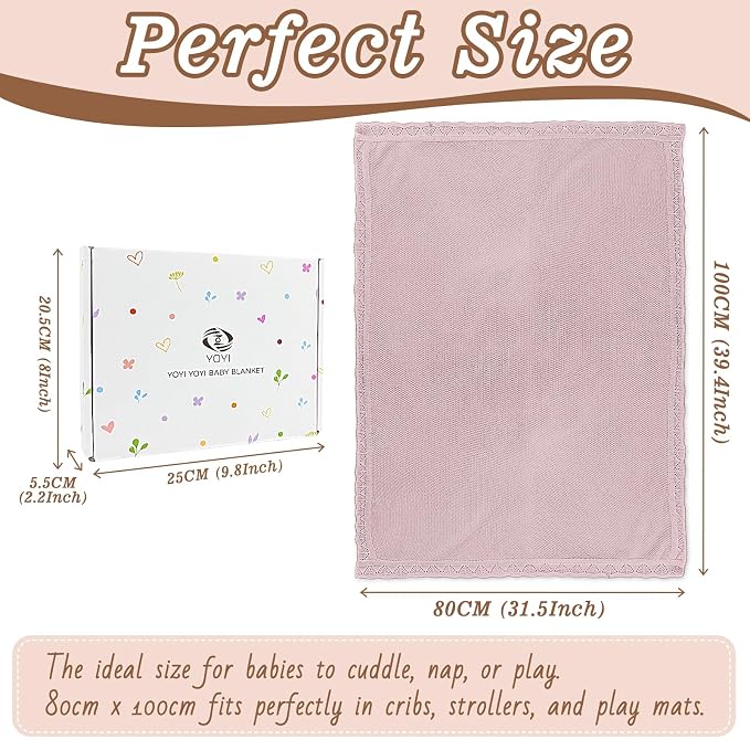 YOYI YOYI Cotton Baby Blanket Toddler Blankets Soft Warm Breathable Nursery Swaddling Blankets for Girls and Boys Receiving Blanket for Crib, Stroller, car31x40 inches (Dusty Rose)