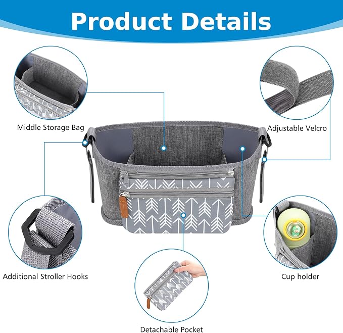 Accmor Universal Stroller Organizer with Detachable Phone Bag, Stroller Bag Caddy Organizer Stroller Accessories for Uppababy, Baby Jogger, Nuna, Doona, Britax Strollers