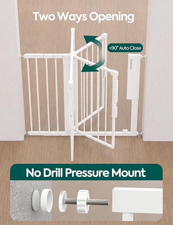Babelio Smart Baby Gate with Auto-Unlock/Close, Pressure Mounted No Drill for Doorways/Top of Stairs. Pet/Dog Door Wide Walk Thru w/Infrared Sensor & Safety Alert (White, 30.3-47.2" W, 30" H)