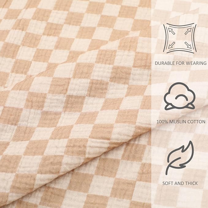 Frienda Muslin Hooded Beach Towel for Kids 3-6 Years Soft Muslin Bath Poncho for Baby Absorbent Fast Drying Blankets for Boys Girls Newborns Toddler Beach Pool Bath Essentials(Checkered, Brown, White)