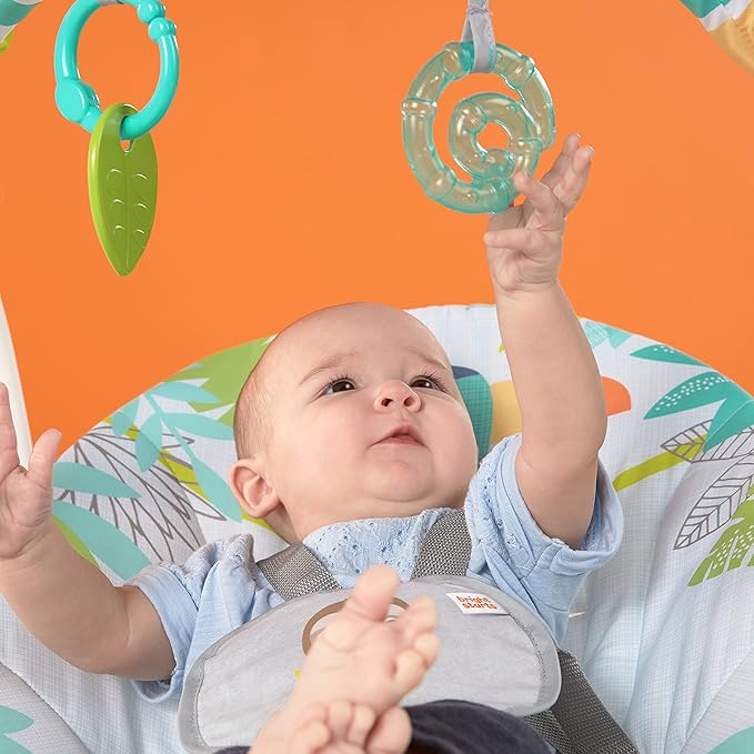 Bright Starts Portable Automatic 6-Speed Baby Swing with Removable -Toy Bar, 0-9 Months 6-20 lbs (Rainforest Vibes)