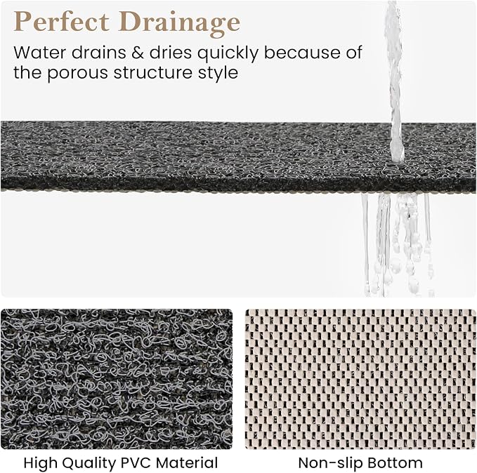 Shower Mat Bathtub Mat Non-Slip,24x24 inch, Soft Tub Mat with Drain,PVC Loofah Bath (Phthalate Free) for Tub and Bathroom,Quick Drying, Black