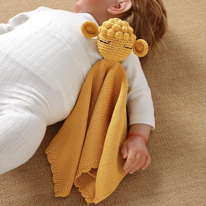 Neiwech Sheep Snuggle Loveys for Babies Cotton Baby Security Blanket for Newborn Infant Boys Girls Yellow