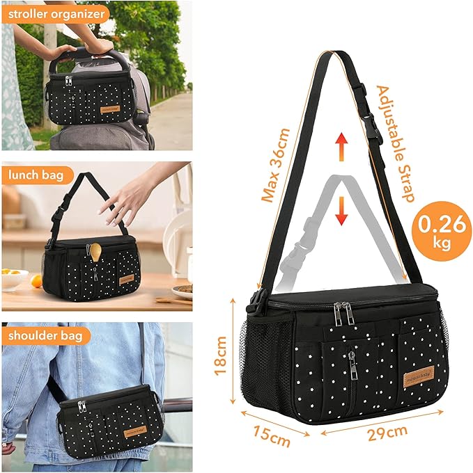 Miracle Baby Stroller Organizer Bag for Mom,Universal Stroller Storage Caddy Diaper Bag- Compatible with Most Stroller - Multifunctional Larg(Black Star)