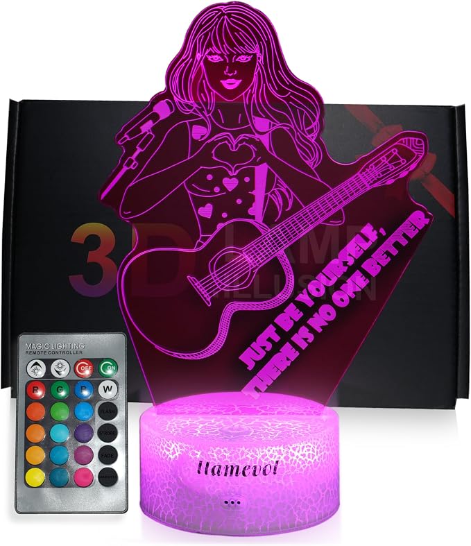 Girls Gift Night Light, Singer Meme Girl Birthday Gift Guitar, 3D Lamp Gifts Toys for Girls with Taylor Quotes Merch Remote RGB Color Changing, Gifts for Fans, Music Lover, Christmas Birthday Women