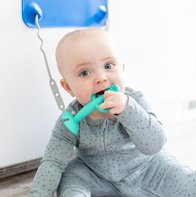 Busy Baby Teething Spoon - 2-in-1 Teether and Training Spoon for Self Feeding, Dishwasher Safe, BPA Free, Food Grade Silicone (Tan)
