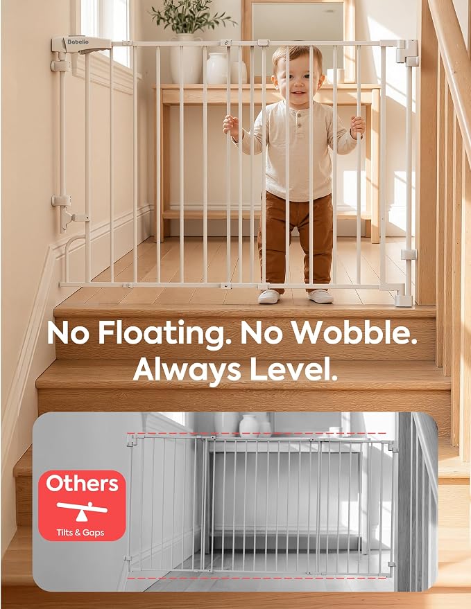 Babelio Removable & No Bottom Bar Baby Gate, 29-43", 36" H Hardware Mounted (Drill Needed)| Wide Walk-Thru| Auto-Close Safety Dog/Pet Gate for Stairs & Doorways (White, 29-43" W, 36" H)
