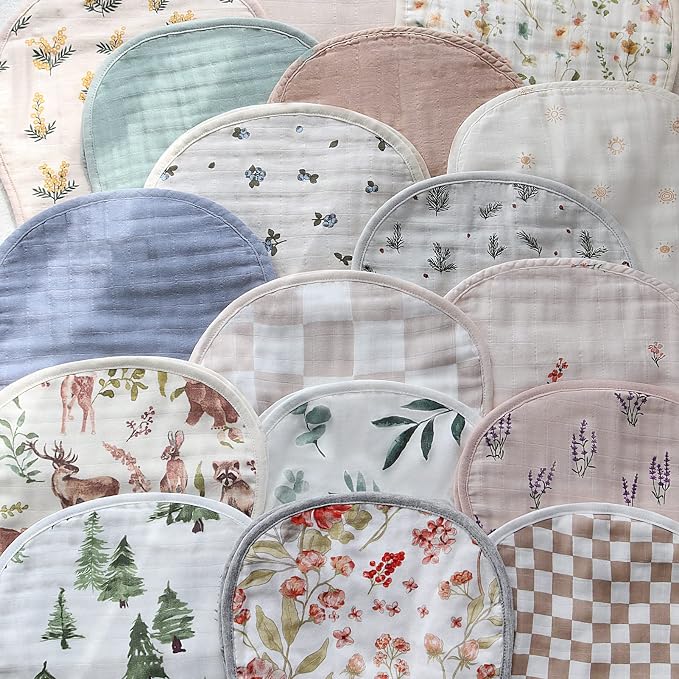 LifeTree Muslin Baby Burp Cloths - Soft 2 Pack Viscose from Bamboo Cotton Large 22'' by 10.6'' Absorbent Milk Spit Up Rags - Burping Cloths for Newborn, Girls Boys, Woodland Animals & Pine Tree