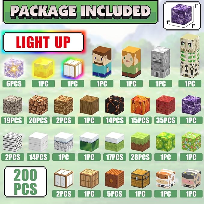 AIDYVOI 200PCS Magnetic Blocks Set, 1 Inch Light Up Magnet Cubes, 3D Magnetic Building Blocks for Kids Ages 3+, STEM Sensory Christmas Birthday Present Construction Toys