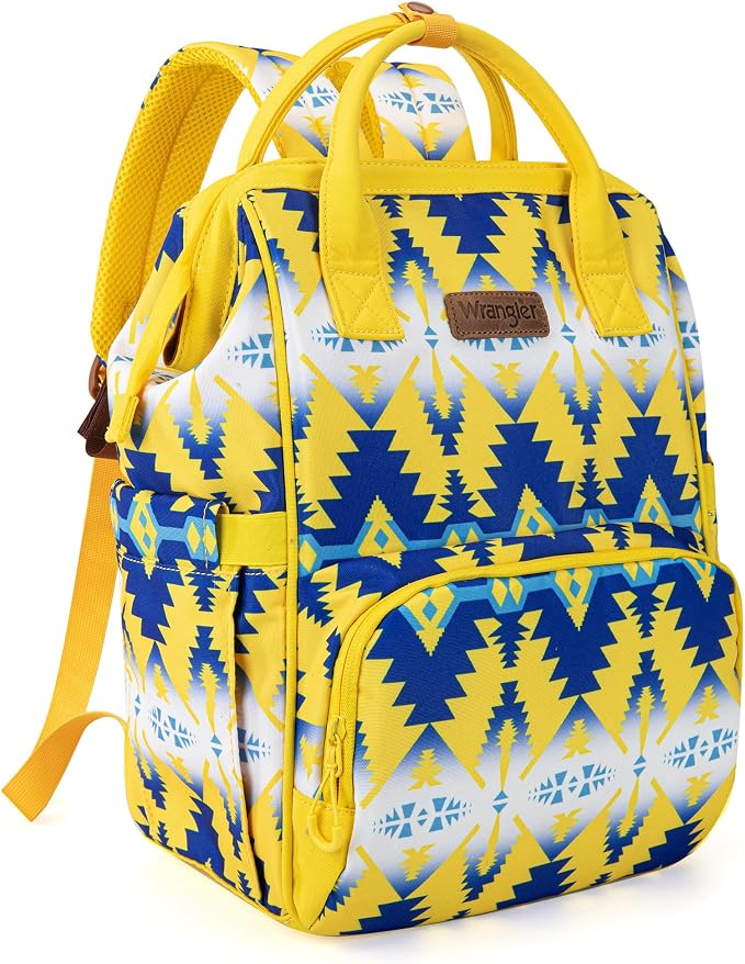 Wrangler Aztec Backpack Organized Daypack Travel Baby Bag with Stroller Strap and Side Bottle Pockets