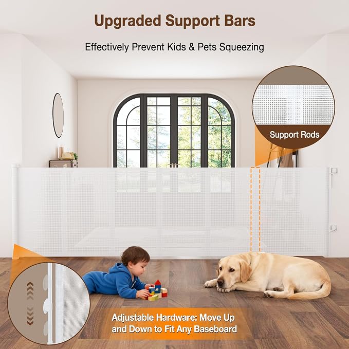 Upgraded 120 inch Retractable Baby Gates Extra Wide with Reinforced Strip Design, Mesh Saftey Gate for Pets,42" Extra Tall Retractable Gates, 10 FT Retractable Dog Gate for Indoor/Outdoor