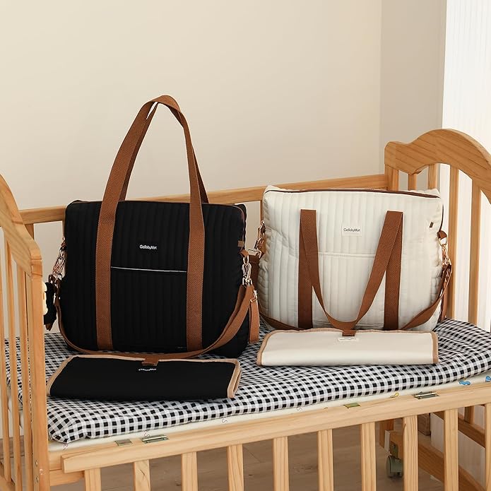 GOBABYMART Diaper Bag Tote for Moms, Baby Hospital Bag with Insulated Bottle Pockets, Changing Pad & Stroller Straps