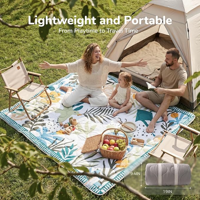 Momcozy Baby Play Mat for Floor, 59"x71" Thickened Playpen Mat, Playmate for Baby Tummy Time, Waterproof & Non-Slip, Foldable Outdoor Mat with Carrying Handle, Forest World