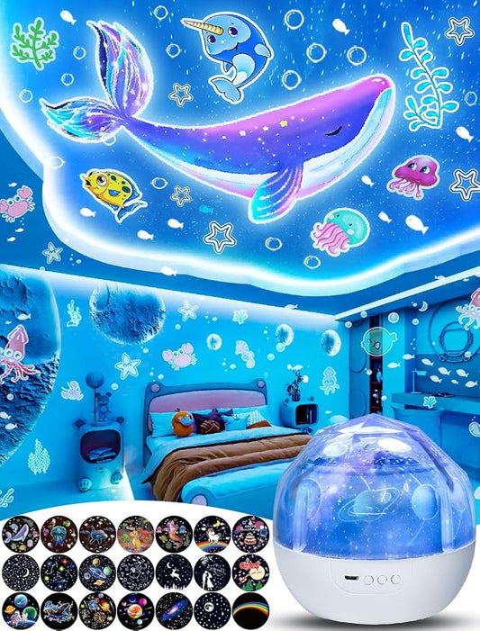 Kids Night Light Projector + 21 Sets of Films, Projector Night Light for Kids Bedroom, Ceiling, Star Galaxy Projector for Baby Girls with 360° Rotation, Dimmable for Birthday, Christmas, Room Decor
