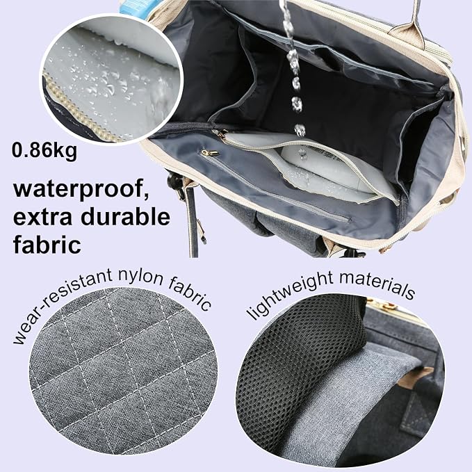 Diaper Bag Backpack with Changing Pad – Large Capacity, 16 Pockets, USB Port, Waterproof Travel Backpack for Mom & Dad – Bonus Pacifier Case - Gray