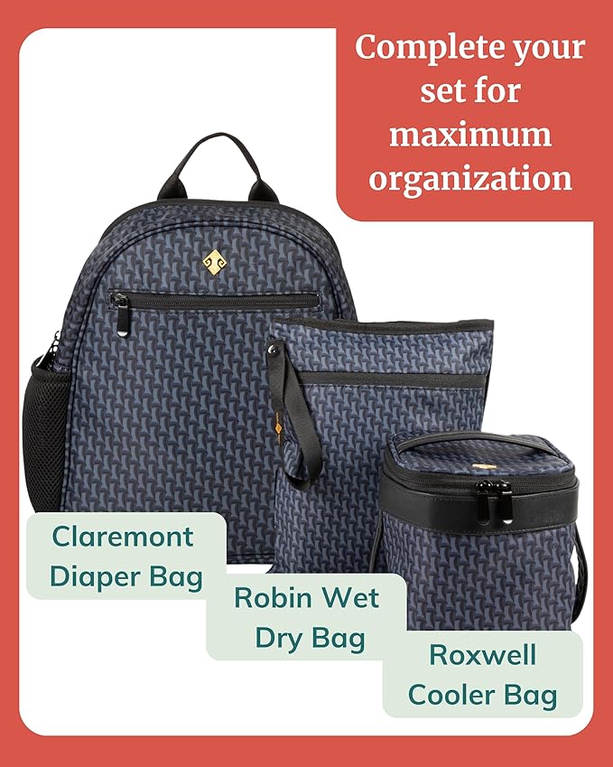 IDAHO JONES Small Diaper Bag, Mini Diaper Backpack - Spacious and Sleek - Stroller Straps and Changing Mat Included - Claremont