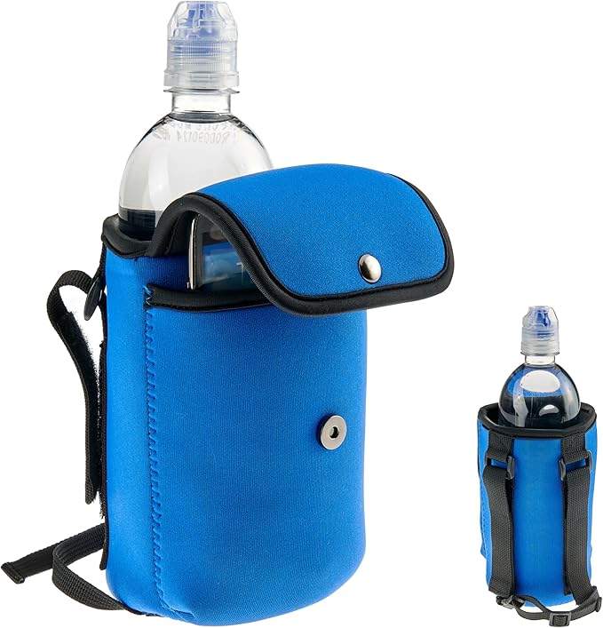 High Road Insulating Neoprene Bottle Holder and Phone Pocket - Unbreakable Cup Holder for Strollers, Scooters, Walkers and Wheelchairs (Blue)