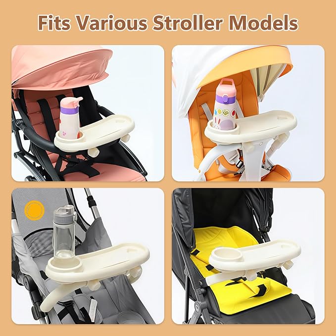 Li&Zhao Universal Stroller Snack Tray 3-in-1 Detachable Stroller Snack Tray Attachment with Secure Phone Holder, Spill-Proof Cup Holders Compartments, Easy-Clean Universal Snack Tray for Stroller