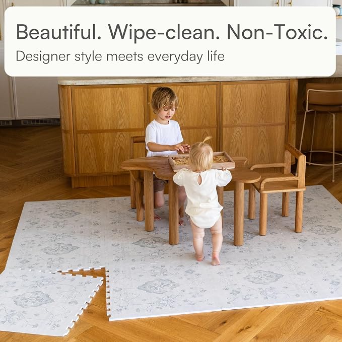 Lillefolk Baby Play Mat for Floor – 6x6ft Vintage Gray | PFAS Free Non Toxic Premium EVA Foam Tiles for Tummy Time, Crawling & Playpen – No Loose Edges Interlocking Mat for Babies & Toddlers (9 Tiles)