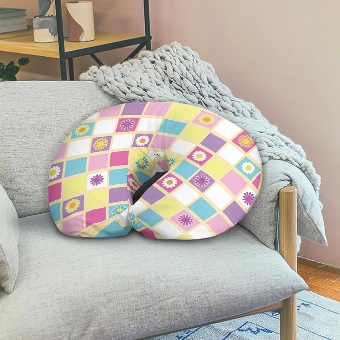 Nursing Pillow Cover Daisy and Plaid Quick-Dry Fabric Fit The Original Support Pillow for Breastfeeding and Bottle Feeding Stretchy Nursing Pillow Cover