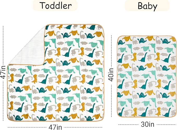 ZPECC Muslin Baby Blanket Thicker, 30x40 Organic Cotton Newborn Receiving Quilt Hypoallergenic for Baby Essentials Swaddle Crib Stroller, Dinosaur