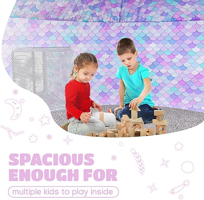Skywin Air Tent for Kids (77??x 50?? Builds in 30 Sec, Toddler Tents Indoor for Imaginative Play, Spacious Kids Forts Indoor Playhouse for Boys & Girls Ages 3-14 (Fan Not Incl) (Dream Castle Den)