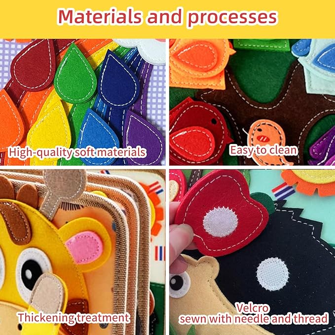 Montessori Busy Book, Suitable for Toddlers Aged 1-3, Felt Sensory Activity Book, Children's Travel Toy, Quiet Book Busy Board, Birthday Gift for Boys and Girls