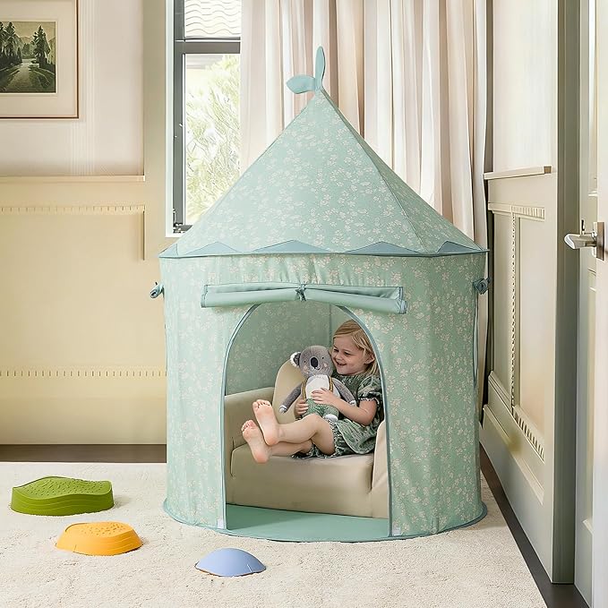 Tiny Land Kids Play Tent ??Cute GreenTent for Kids Indoor, Portable Toddler Tent for Girls & Boys, Fun Playhouse Toy for Imaginative Play, Perfect Toys Gifts for 2 Year Old Girl & Boy