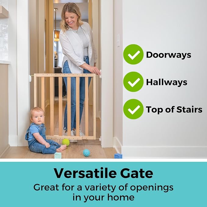 Toddleroo by North States LuxeCraft Wood Baby Safety Gate for Stairs & Doorways, Hardware Mount, Adjustable 25.25 to 39.25 Inches Wide, 30 Inches High, Beechwood Natural Wood