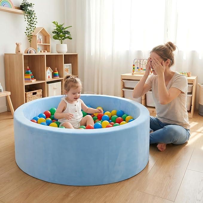Foam Baby Ball Pit, 35.4"x 11.8" Ball Pits for Toddlers, Soft Round Kiddie Playpen Ball Pool for Kids with Soft Memory Sponge, Ideal Gift for Babies Indoor and Outdoor Game,Blue(Balls not Included)