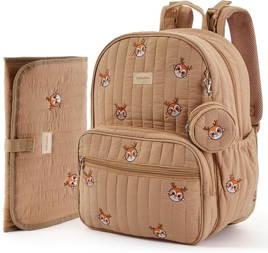 GOBABYMART Large Diaper Bag Backpack with Changing Pad, Insulated Bottle Pockets, Travel & Hospital Bag for Mom & Dad (Large - Brown Deer)