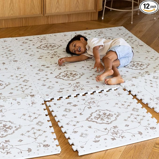 Lillefolk Baby Play Mat for Floor – 6x8ft Vintage Coffee | PFAS Free Non Toxic Premium EVA Foam Tiles for Tummy Time, Crawling & Playpen – No Loose Edges Interlocking Mat Babies & Toddlers (12 Tiles)