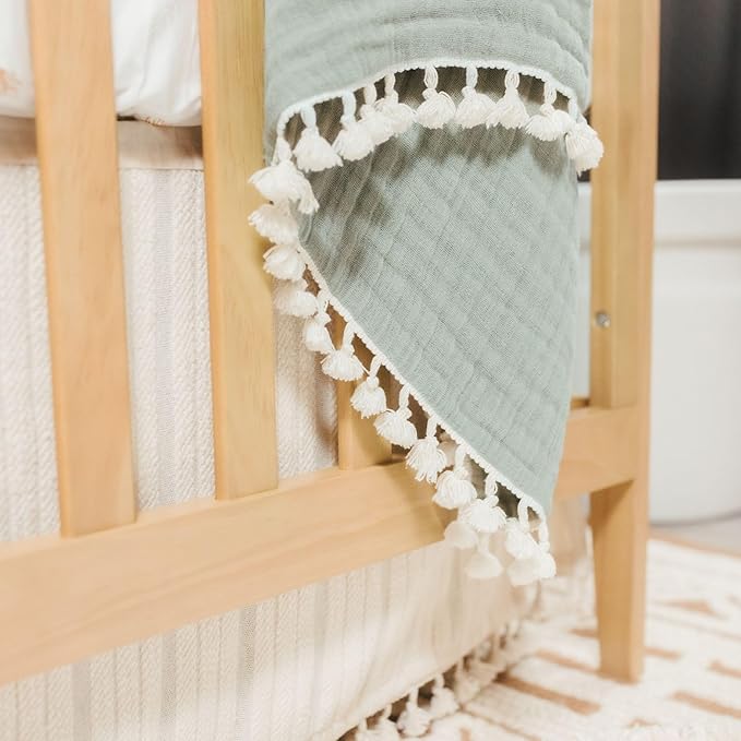 Crane Baby Green Muslin Baby Blanket, 6-Layer Cotton Baby Swaddle, Soft Cotton Lightweight Nursery and Stroller Blanket for Baby Boys & Girls, Fern Green, 30" x 40"